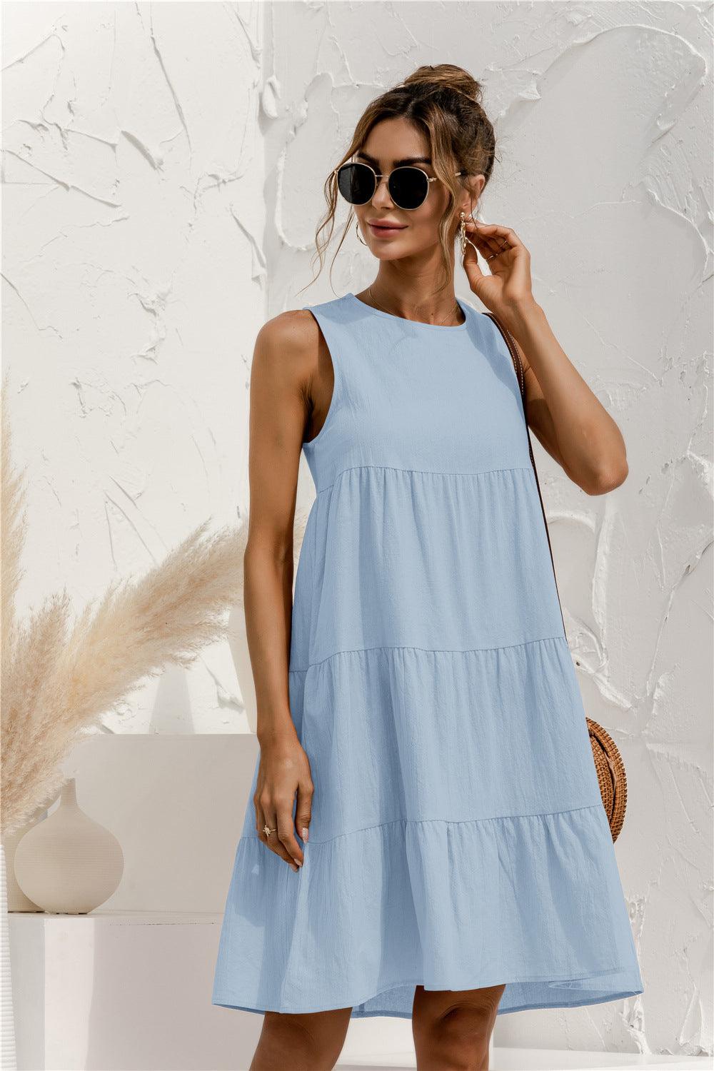 Sleeveless Round Neck Tiered Swing Dress