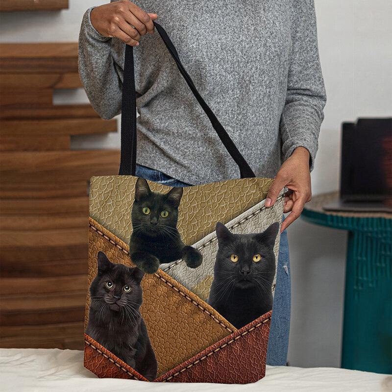 Bolso de hombro con estampado de gatos de fieltro para mujer 