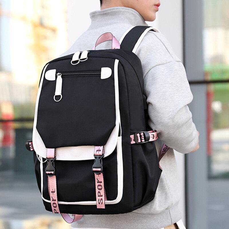 Women Printing USB Charging Large Capacity Backpack Student School Bag