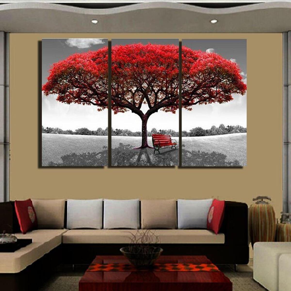 3 piezas grande árbol rojo lienzo impresión arte pinturas imagen moderna decoración del hogar 