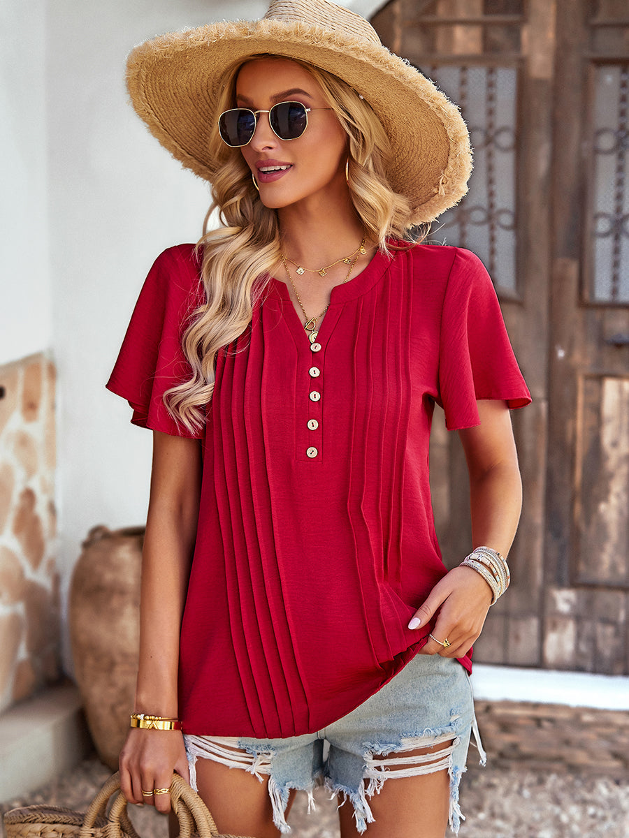 Women's T-Shirts Solid Loose Casual Short-Sleeved V-Neck T-Shirts