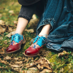 Zapatos de cuero con cordones Brogue hechos a mano bohemios para mujer