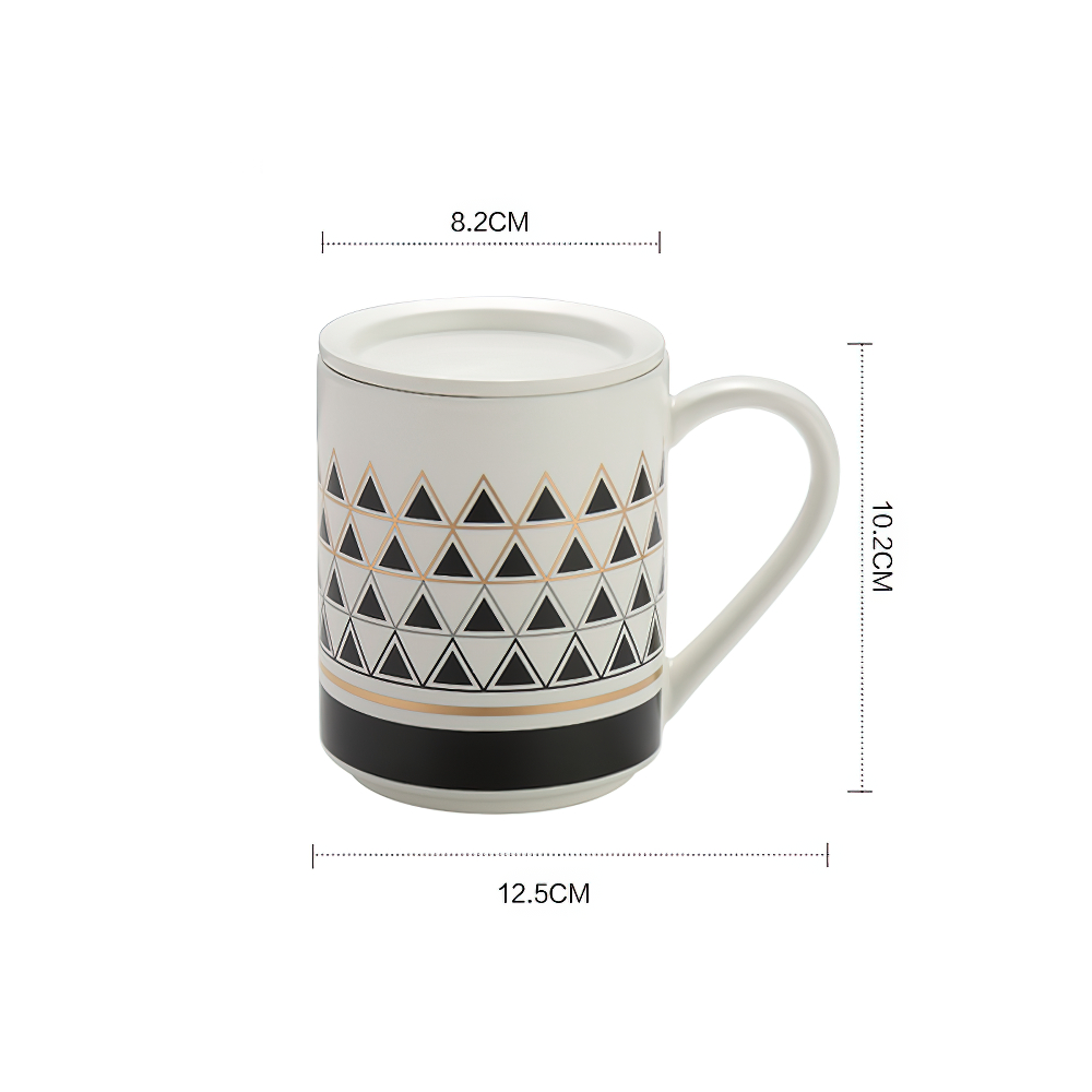 Line Retro New Bone China Mug Coffee Cup Tea Cup With Lid 370 ml