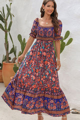 Bohemia Smocked Short Sleeve Maxi Dress