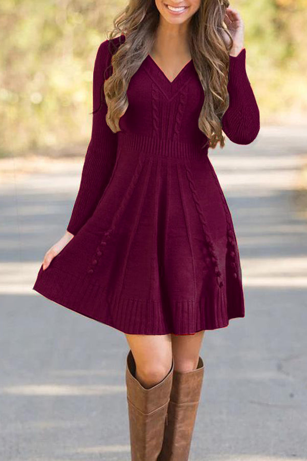 Loose Solid Color Deep V Knitted Dress