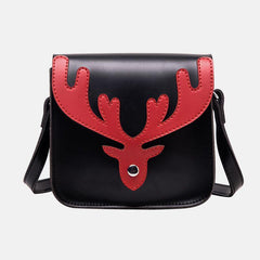 Bolso cuadrado pequeño con diseño de alces de Navidad en color de contraste de piel sintética para mujer, bolso cruzado, bolso de hombro 