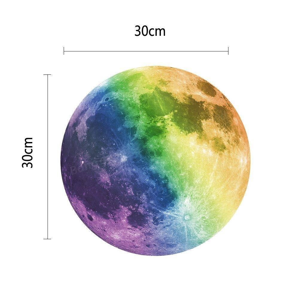 30cm Colorful Large Moon Wall Sticker Removable Glow In The Dark Luminous Stickers Home Decor