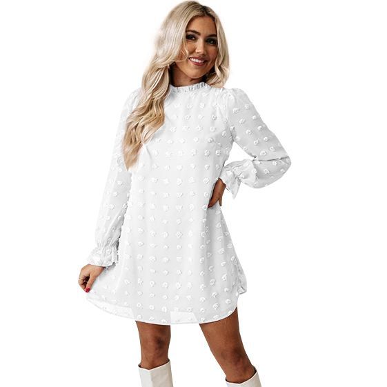 Autumn And Winter New Style Bubble Long-sleeved Lace Collar Dress Women