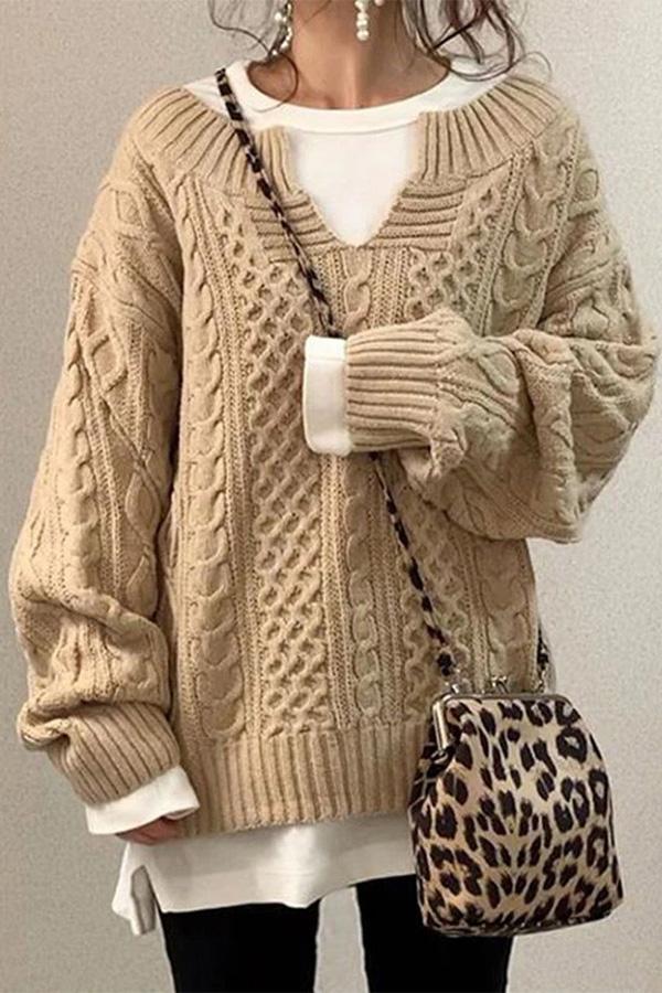 Lilipretty Linen Pattern Casual Knit Sweater