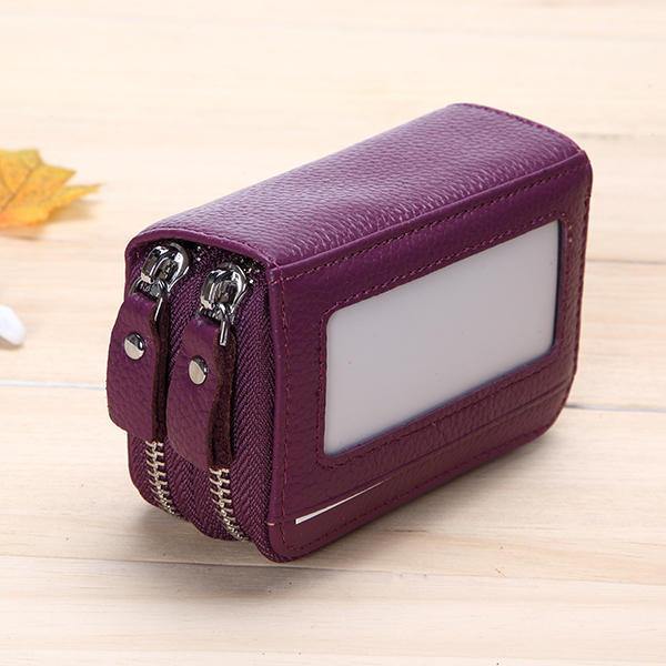 Genuine Leather RFID Double Zipper 11 Card Holder Coin Bag