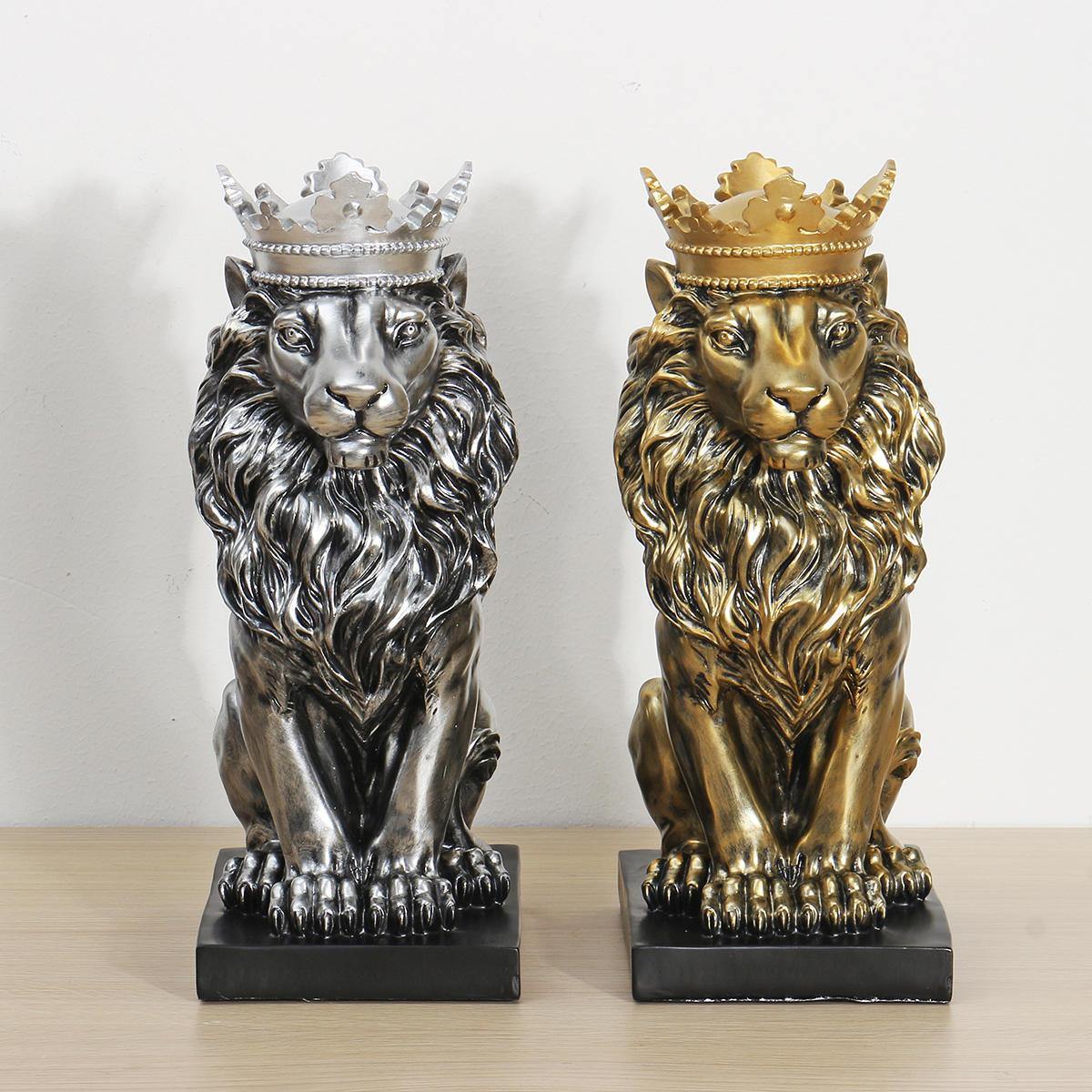 Nordic Style Crown Lion Statue Handicraft Decorations for Home Office Hotel Desk