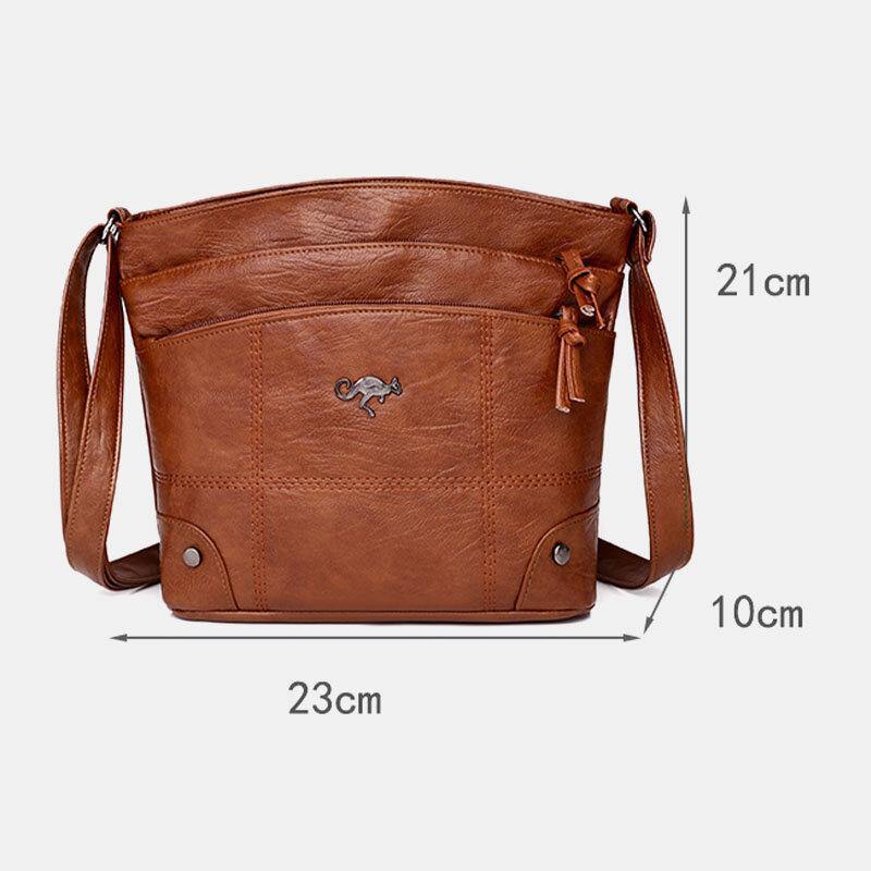 Women PU Leather Large Capacity Retro 6.3 Inch Multi-pocket Phone Bag Soft Crossbody Bags Shoulder Bag