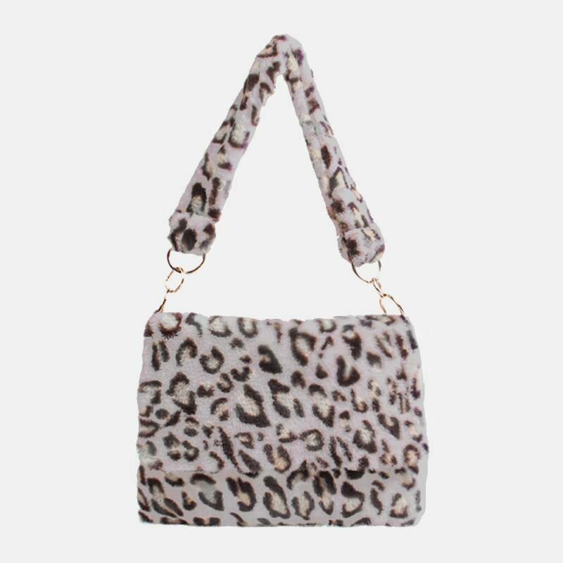 Bolso de hombro cálido suave con estampado de leopardo informal a la moda para mujer 