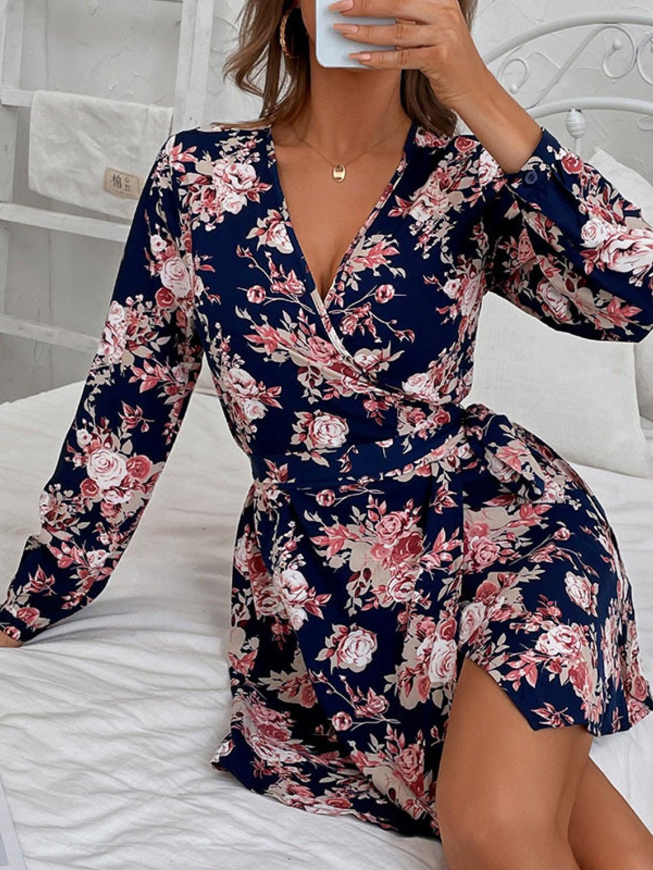 Floral Print Wrap Robe