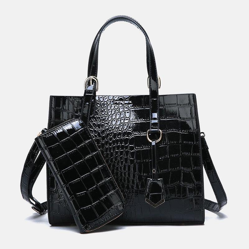 Women 2PCS Alligator PU Multi-pocket Large Capacity Handbag Crossbody Bag Tote