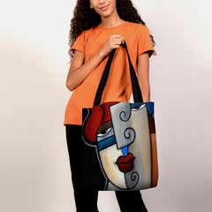 Bolso de hombro con estampado de figura de dibujos animados Multicolor estilo Picasso de fieltro para mujer 