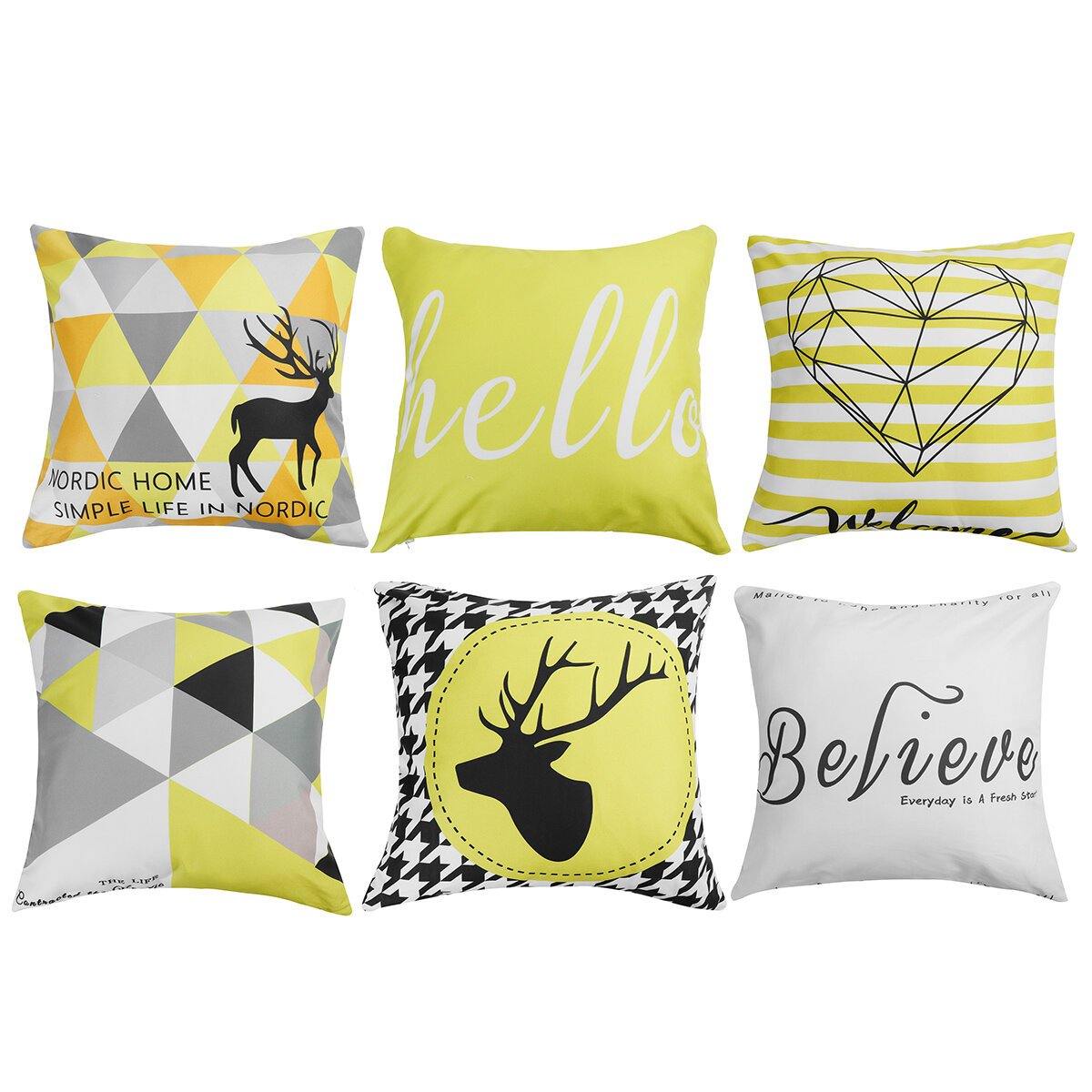 Geometric Cushion Covers Yellow Plaid Stripes Print Pillow Case For Home Chair Sofa Decoration