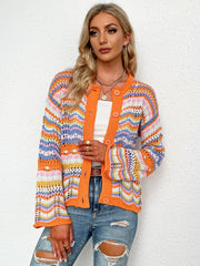 Durchbrochener Cardigan mit Chevron-Streifen