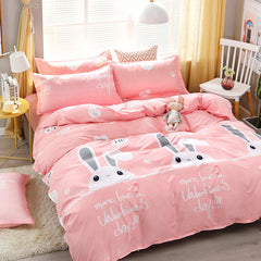 Kawaii Rabbits Print Pink Bedding Set