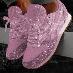 Glitzernde Damen-Tennisschuhe, glänzende Kristall-Plateau-Sneaker