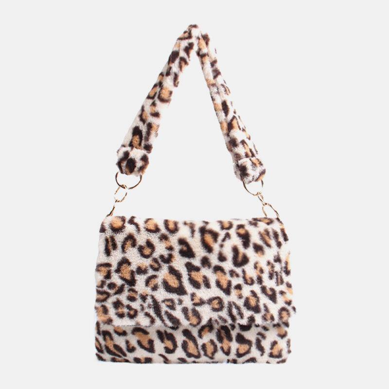 Bolso de hombro cálido suave con estampado de leopardo informal a la moda para mujer 