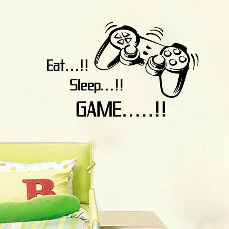 Creative Art Game Handle Wall Stickers "EAT SLEEP GAME" Black Vinyl Removable Printed Game Lovers Bedroom Wall Stickers Hot Play Game Handle Living Room Bedroom Personality Decoration Wall Stickers