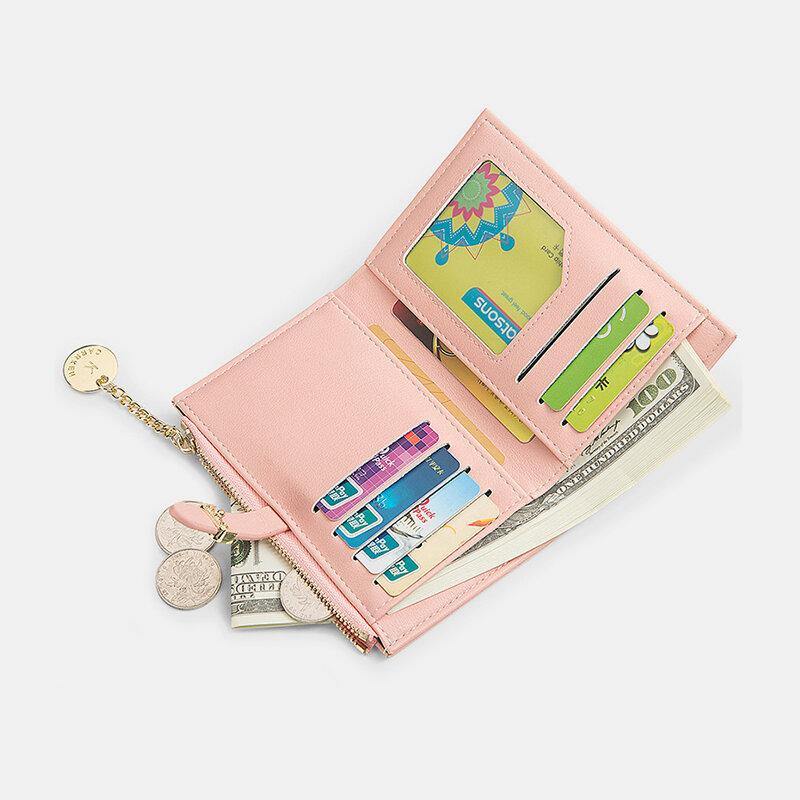 Women PU Leather Thin Solid Color Bifold Card Holder Wallet