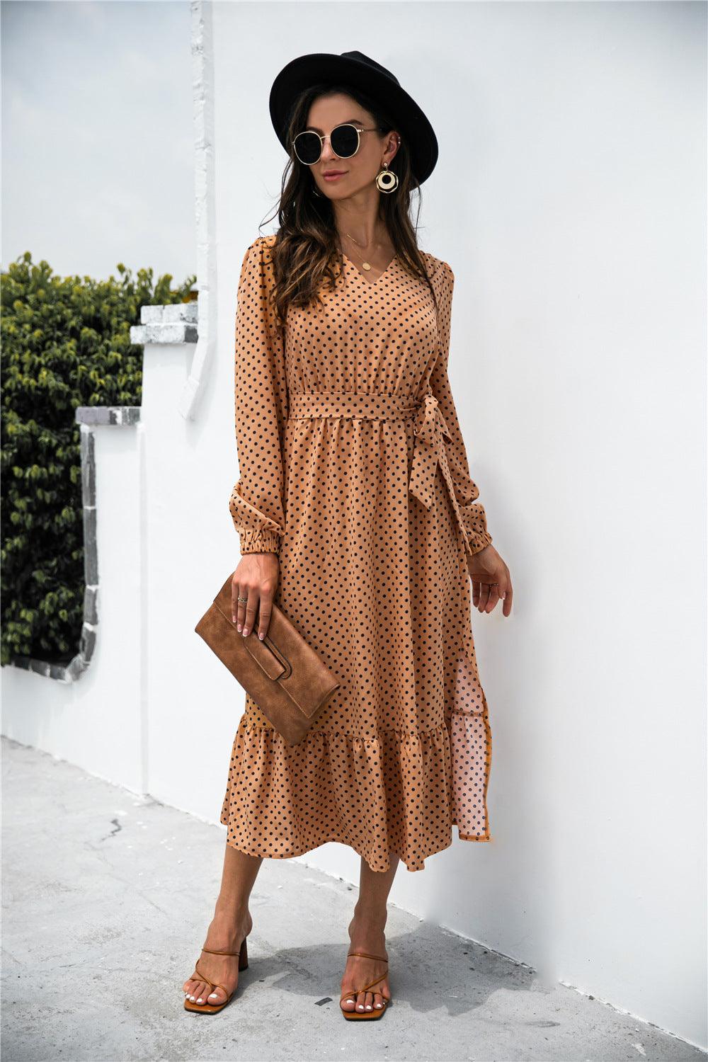 Polka Dot Split Ruffle Hem Dress