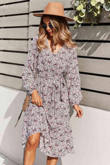 Floral V-Neck Ruffle Swing Dress