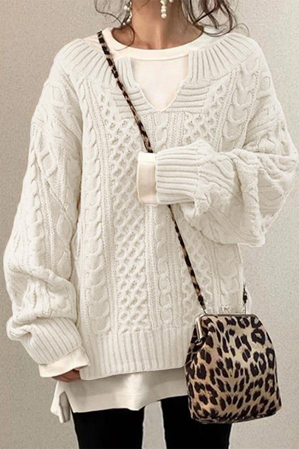 Lilipretty Linen Pattern Casual Knit Sweater