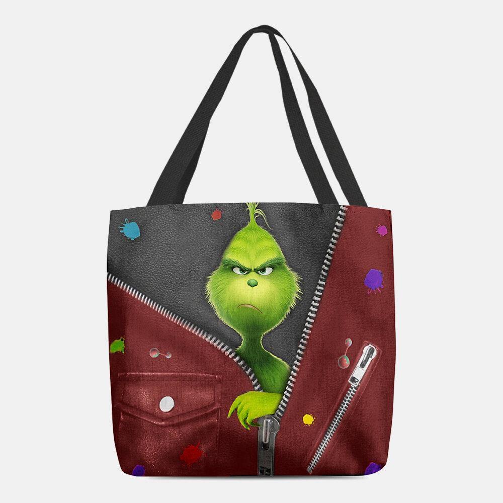 Bolso de hombro con patrón de monstruo verde de dibujos animados lindo para mujer 