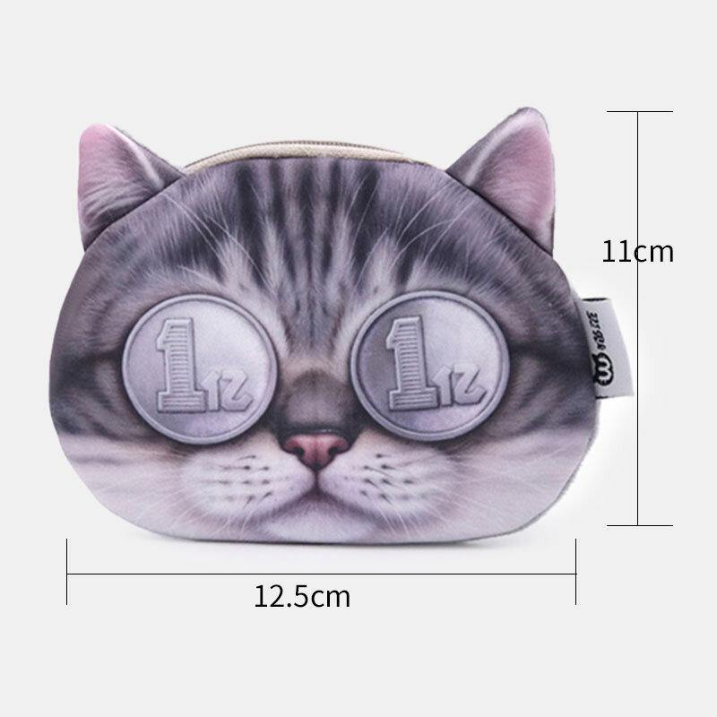 Women Cartoon 3D Cat Head Personality Cute Small Storage Bag Coin Bag