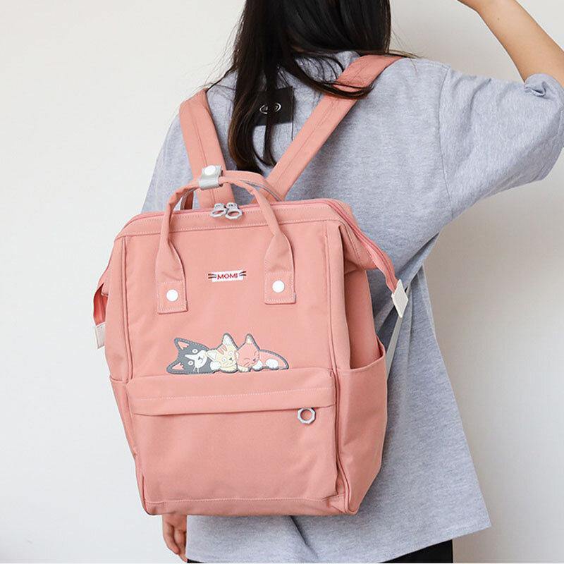 Women Oxford Waterproof Anti-theft Cute Cat Pattern Casual Backpack