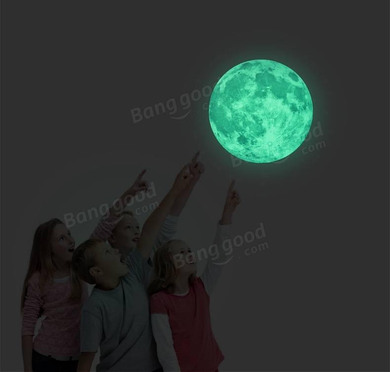 30cm Colorful Large Moon Wall Sticker Removable Glow In The Dark Luminous Stickers Home Decor