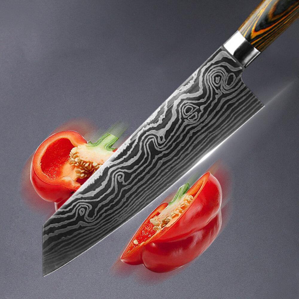 3.5/5inch Stainless Steel Damascus Laser Wave Cutter Drawing Slicer Meat for Kitchen Tool