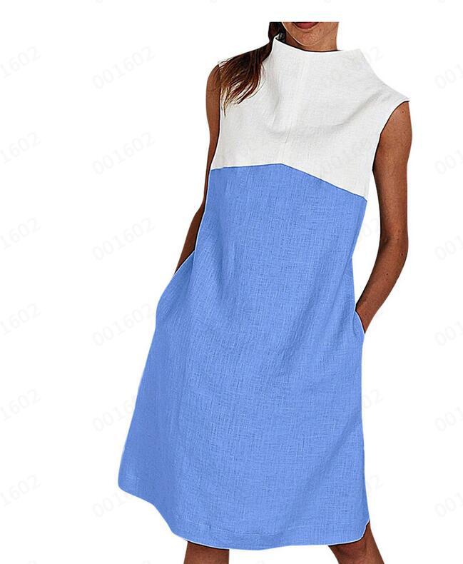 Sleeveless contrast pocket loose dress