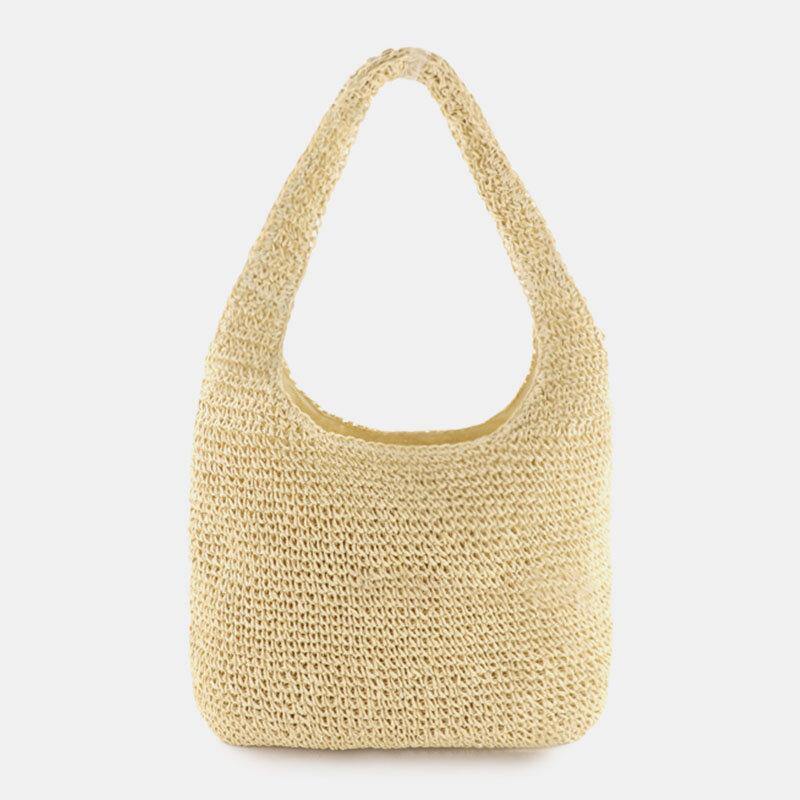 Bolso de playa de moda Simple transpirable de paja para mujer, bolso de hombro 