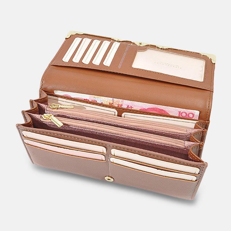 Women Metal Trim Buckle Decor Long Purse 6.5 Inch Wallet Large Capacity Multi-card Slot Card Holder Coin Purse