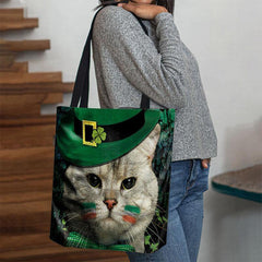 Mujer Trébol Gato Patrón Imprimir Feliz Día de San Patricio Bolso de hombro Bolso Tote 