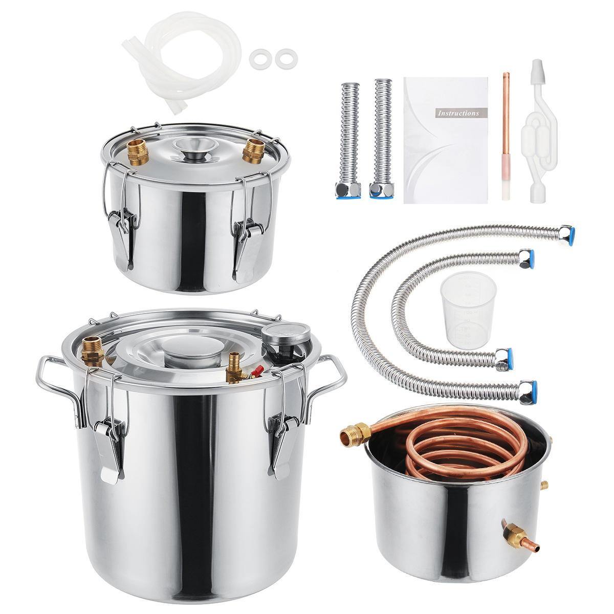 2/3/5/8 Gallons  Moonshine Still Spirits Kit Water Alcohol Distiller Copper Tube Boiler Home Brewing Kit with Thumper Keg Stainless Steel