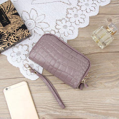 Women Stone Pattern Clutches Bags Double Zipper Long Wallet Card Holder 5.5'' Phone Purse