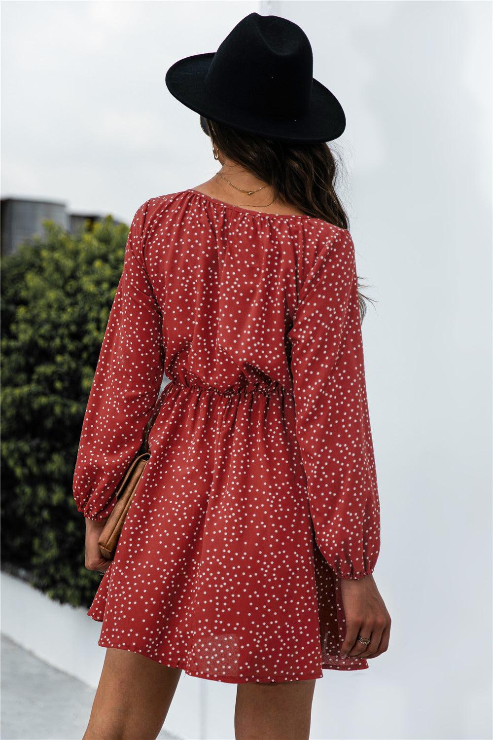 Polka Dot Tie Neck Dress