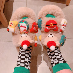 Cute Christmas Bear Plush Slipper