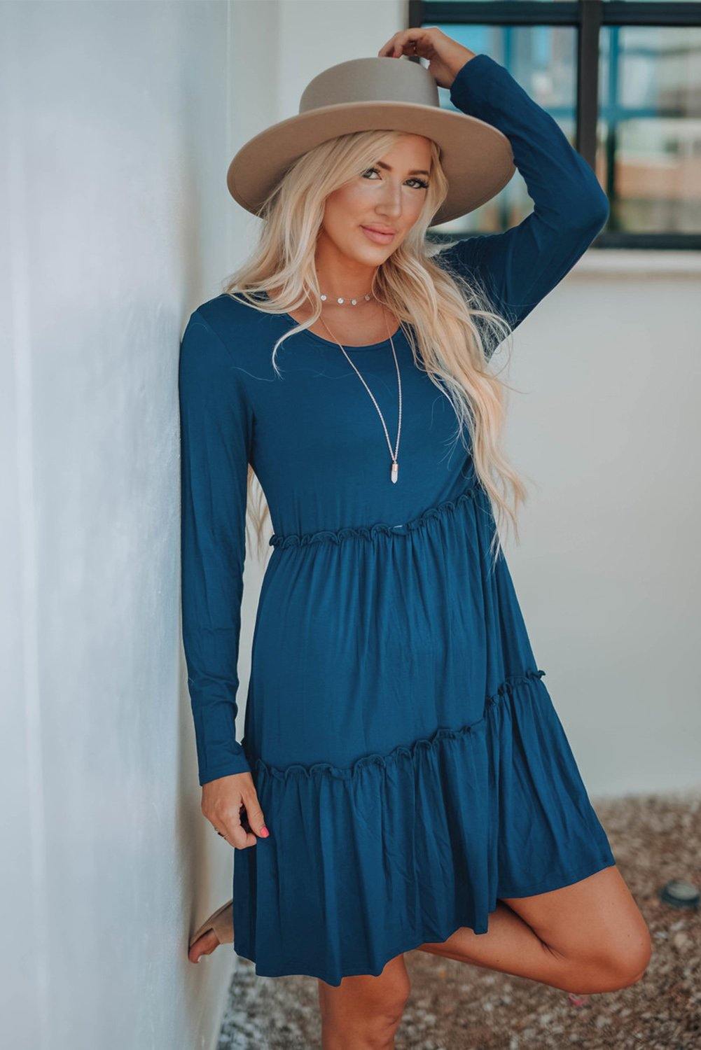 Ruffled Solid Swing Dress