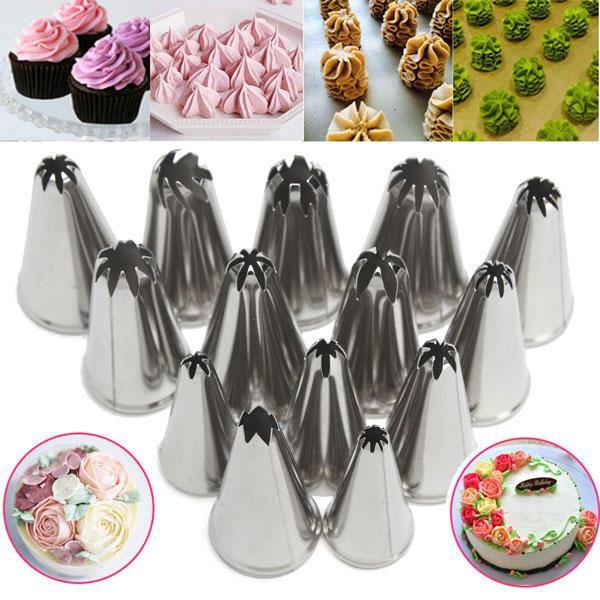 14 Stück Edelstahl-Blumen-Icing-Fülltüllen für Kuchen, Gebäck, Dekorationszubehör, Backwerkzeug 