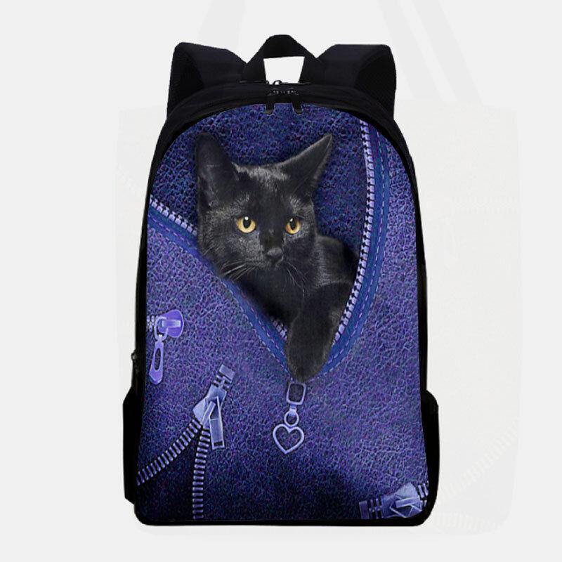 Frauen Oxford Patchwork Große Kapazität Cartoon Katze Reißverschluss Muster Druck Rucksack 