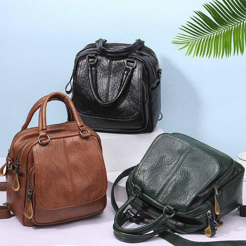 Women PU Leather Multi-Carry Vintage Waterproof Crossbody Bag Shoulder Bag Backpack