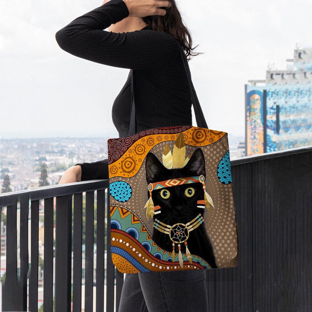 Bolso de hombro con diseño de gato negro vestido egipcio con dibujos animados bonitos para mujer 