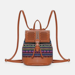 Women Hollow Stitching Ethnic Style Straw Bag Backpack Woven Shoulder Bag Bucket Bag