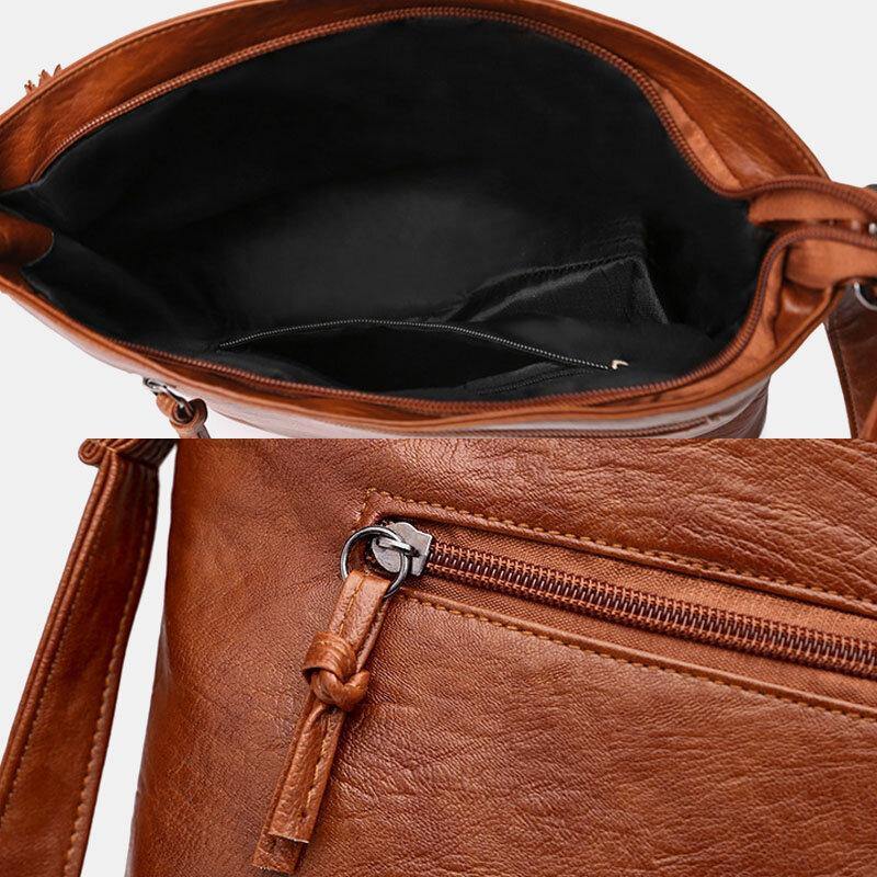 Women PU Leather Large Capacity Retro 6.3 Inch Multi-pocket Phone Bag Soft Crossbody Bags Shoulder Bag